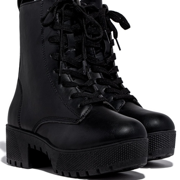 Black Lace Up Combat Boot - Picture 2 of 2